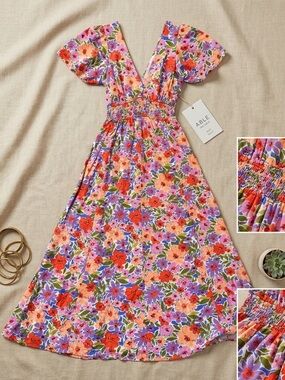 Abel the label by Anthropology Floral V-Neck Smocked Maxi Dress in Multicolor